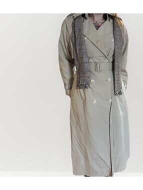 Vintage London Fog Double Breasted Trench Houndstooth Scarf & Liner Size 10 Belt